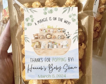 Noah's Ark Baby Shower Favors Christian Baby Shower Ready to Pop Popcorn Bags Favor Tags personalized treat bags Baptism Gifts Baby boy girl