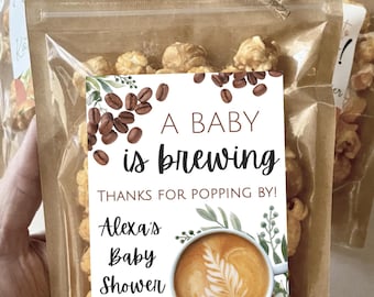 Coffee Baby Shower Favors A Baby is Brewing Coffee Bean Baby Shower Gifts for Guests Popcorn Treat Bags Gender Neutral Personalized Bag Gift