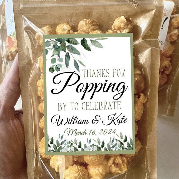 Greenery Bridal Shower Favor Popcorn Bags Custom Treat Bags Thanks for Popping By Eucalyptus Bridal Wedding Favors Guest Gifts Personalized