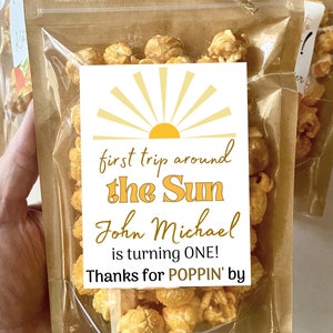 First Trip Around the Sun First Birthday Party Favor Popcorn Bags Custom Treat Bag Party Gift Turning One Sun Birthday Sunshine 1st Birthday