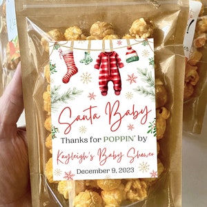 Santa Baby Shower Favors Christmas Baby Shower Popcorn Bags Winter Baby Ready to Pop Personalized Guest Gifts Baby Boy Girl Gender Neutral
