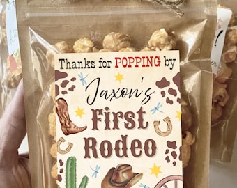 Boy First Rodeo Birthday Party Favors My 1st Rodeo Cowboy Party Gifts for Guests Wild West Birthday Decor Personalized Popcorn Favor Bags