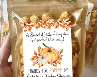 Pumpkin Baby Shower Favor A Sweet Little Pumpkin Popcorn Treat Bags Fall Baby Pumpkin Favors Personalized Fall Theme Bags Ready to Pop Bag