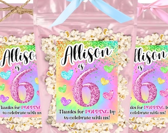 Recuerdos de fiesta de cumpleaños Tie Dye para niñas, regalo retro de cumpleaños arcoíris para invitados, decoración de fiesta con pintura de camisetas Groovy, bolsa de palomitas de maíz y dulces personalizada