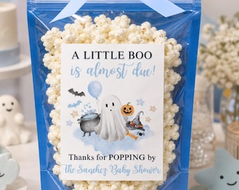 Blue A Little Boo is Almost Due Baby Shower Favors Blue Ghost Baby Shower Gift for Guests Personalized Popcorn Favor Bags Halloween Baby Boy