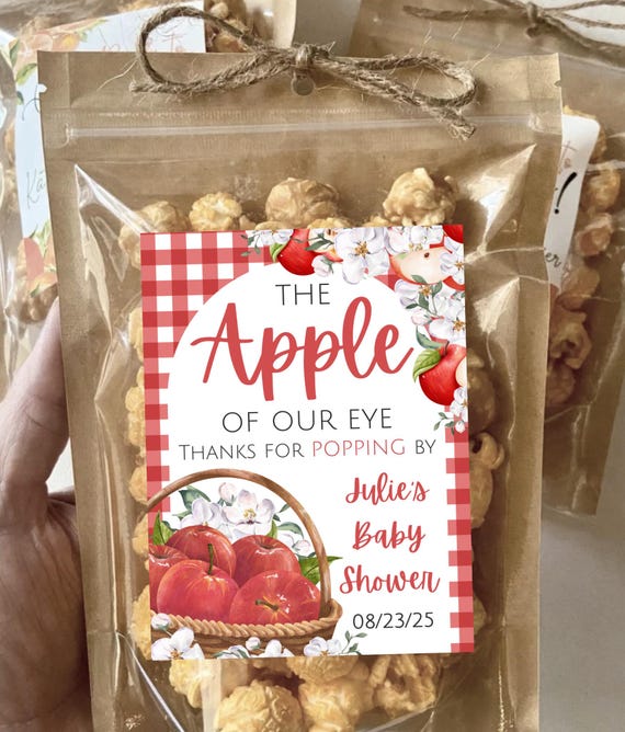 Apple Baby Shower Favors The Apple of Our Eye Fall Baby Shower Gifts for Guests Popcorn Treat Bags Homegrown Baby Personalized Name Gifts