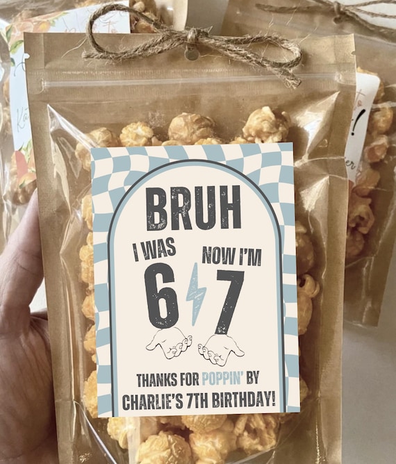 Six Seven Birthday Party Favors Bruh 6 7 Birthday Party Gifts for Guests Boys 7th Birthday Popcorn Treat Bags Kids Laser Tag Jump Bday Decor