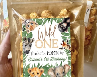 Wild One Birthday Party Favors First Birthday Safari Animals Jungle Birthday Popcorn Treat Bags Custom Party Bags 1st Birthday Decorations