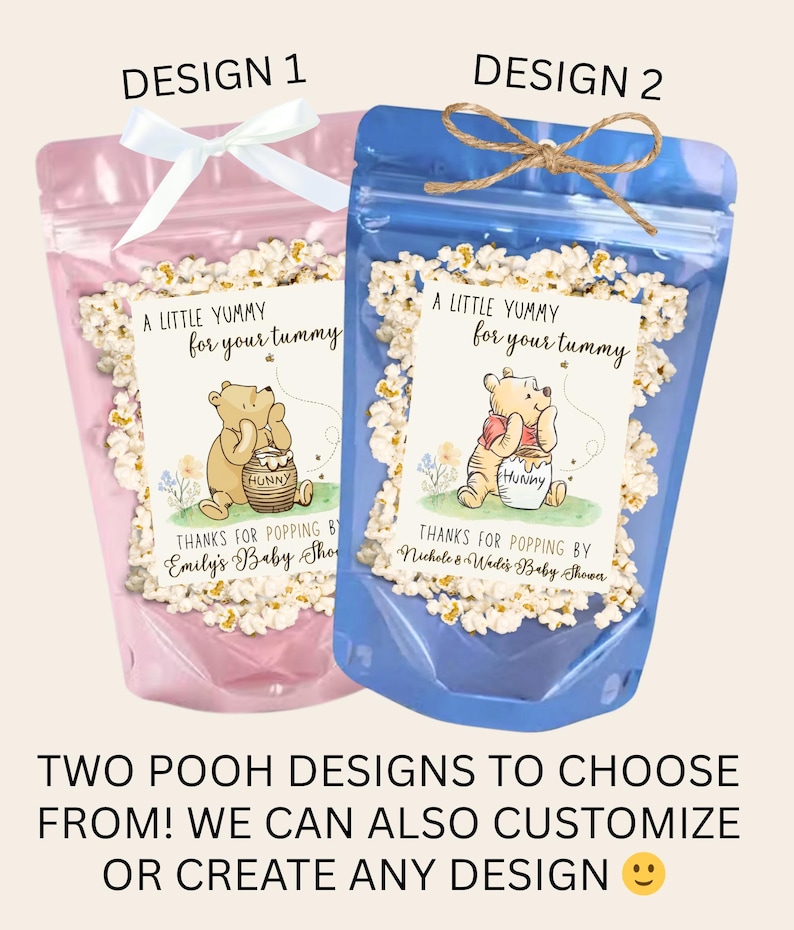 Classic Winnie the Pooh Baby Shower Favors A Little Hunny is on the Way Pooh Birthday Favor Popcorn Bags We can Bearly Wait Gender Neutral image 3