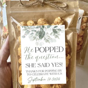 Engagement Party Gifts He Popped the Question Greenery Bridal Shower Favors Wedding Favors Personalized Bags Engagement Party Decorations