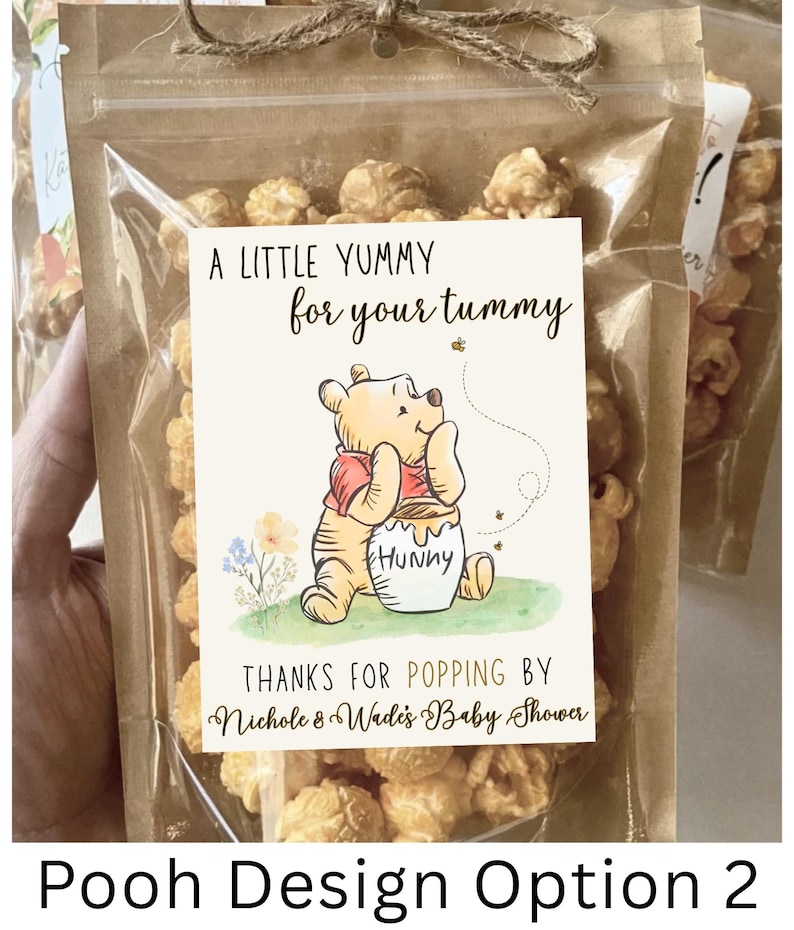 Classic Winnie the Pooh Baby Shower Favors A Little Hunny is on the Way Pooh Birthday Favor Popcorn Bags We can Bearly Wait Gender Neutral image 4