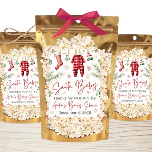 Santa Baby Shower Favors Christmas Baby Shower Popcorn Bags Winter Baby Ready to Pop Personalized Guest Gifts Gender Neutral Baby Clothes image 2