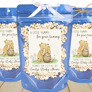 Classic Winnie the Pooh Baby Shower Favors A Little Hunny is on the Way Pooh Birthday Favor Popcorn Bags We can Bearly Wait Gender Neutral image 7