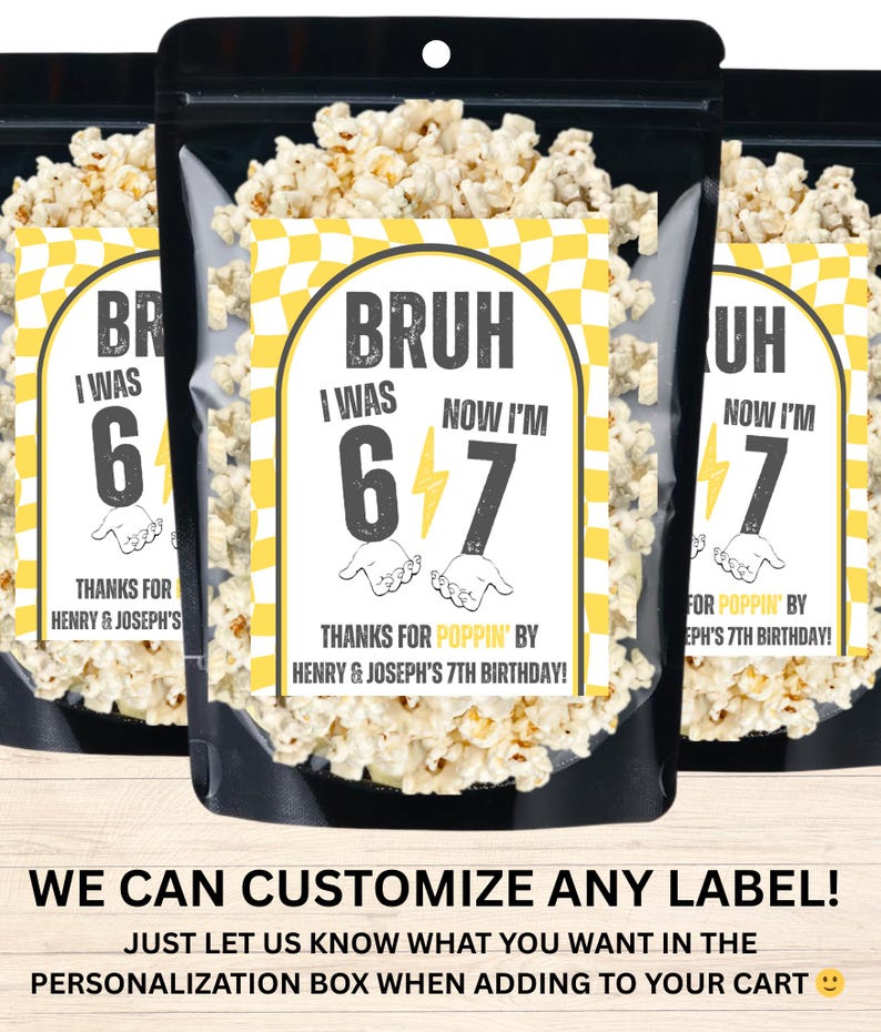 Six Seven Birthday Party Favors Bruh 6 7 Birthday Party Gifts for Guests Boys 7th Birthday Popcorn Treat Bags Kids Laser Tag Jump Bday Decor image 2