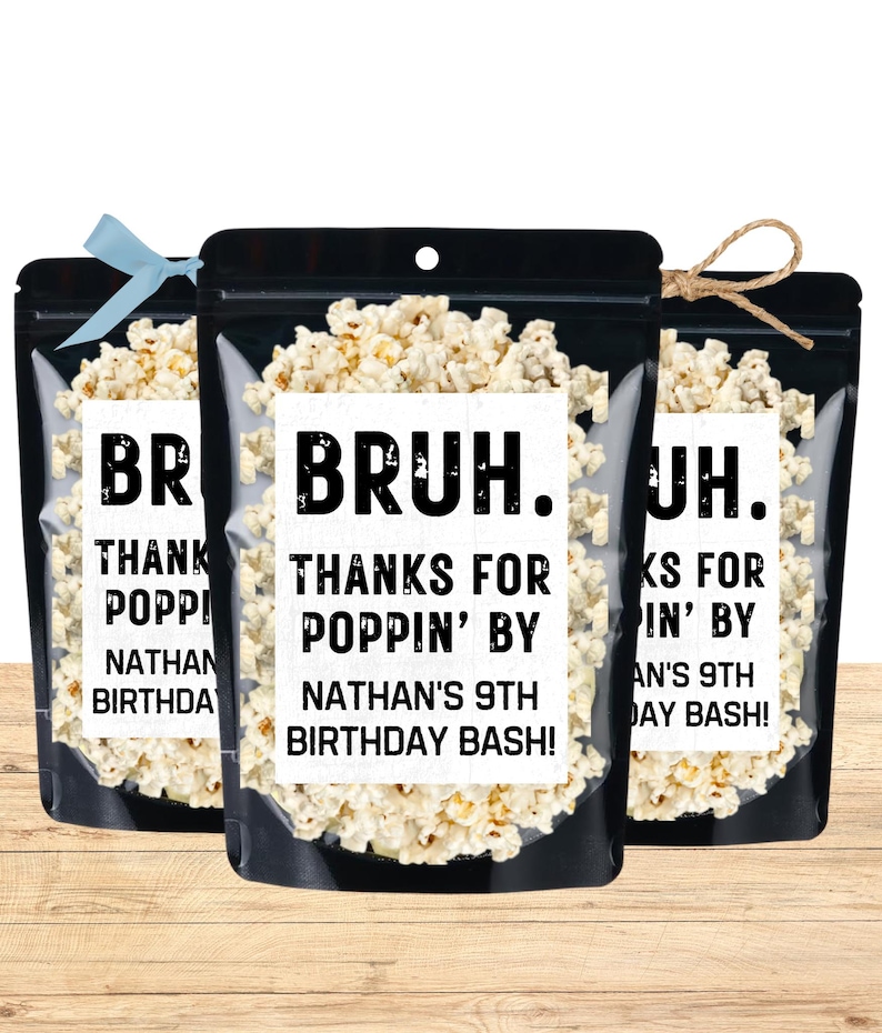 Boy Birthday Party Favors Bro Bruh Birthday Party Decor Popcorn Treat Bags Kids Party Laser Tag Party Jump Party Cool Bro Custom Favors image 2