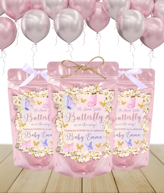 Butterfly Baby Shower Favors Pink Girl Baby Shower Gift for Guest Butterfly Party Decor Popcorn Treat Bag Custom Butterfly Gift with Name