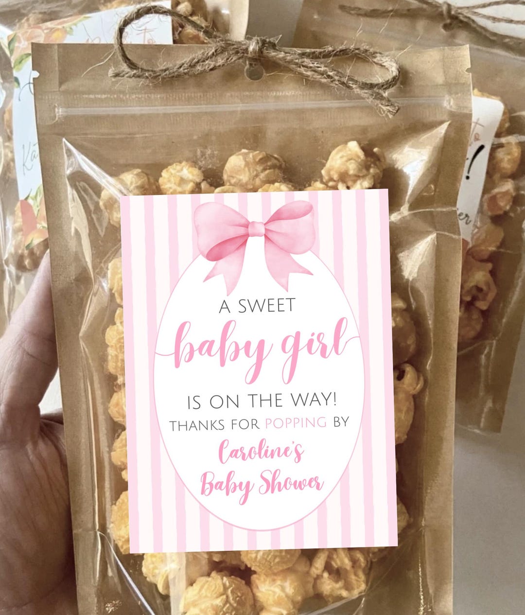 Blush Pink Bow Baby Shower Favors Watercolor Bow Girl Baby Shower Gift ...