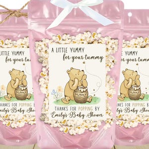 Classic Winnie the Pooh Baby Shower Favors A Little Hunny is on the Way Pooh Birthday Favor Popcorn Bags We can Bearly Wait Gender Neutral image 6