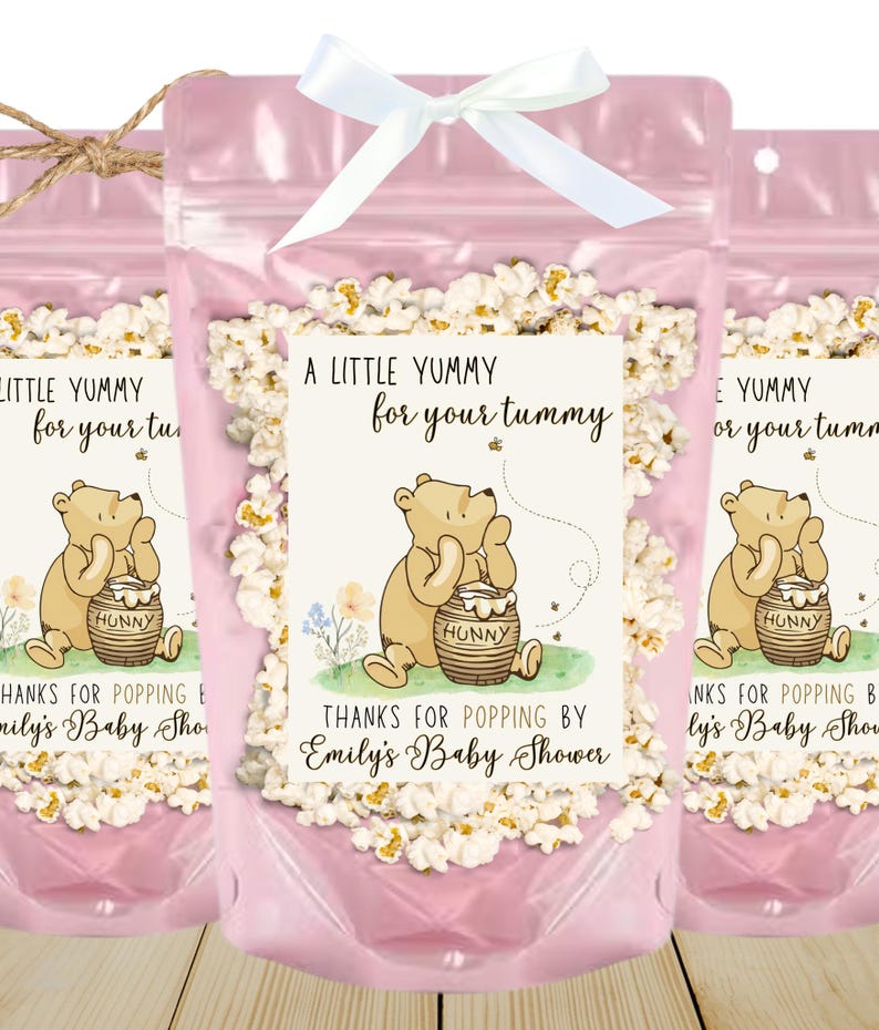 Classic Winnie the Pooh Baby Shower Favors A Little Hunny is on the Way Pooh Birthday Favor Popcorn Bags We can Bearly Wait Gender Neutral image 6
