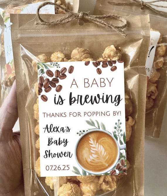 Coffee Baby Shower Favors A Baby is Brewing Coffee Bean Baby Shower Gifts for Guests Popcorn Treat Bags Gender Neutral Personalized Bag Gift