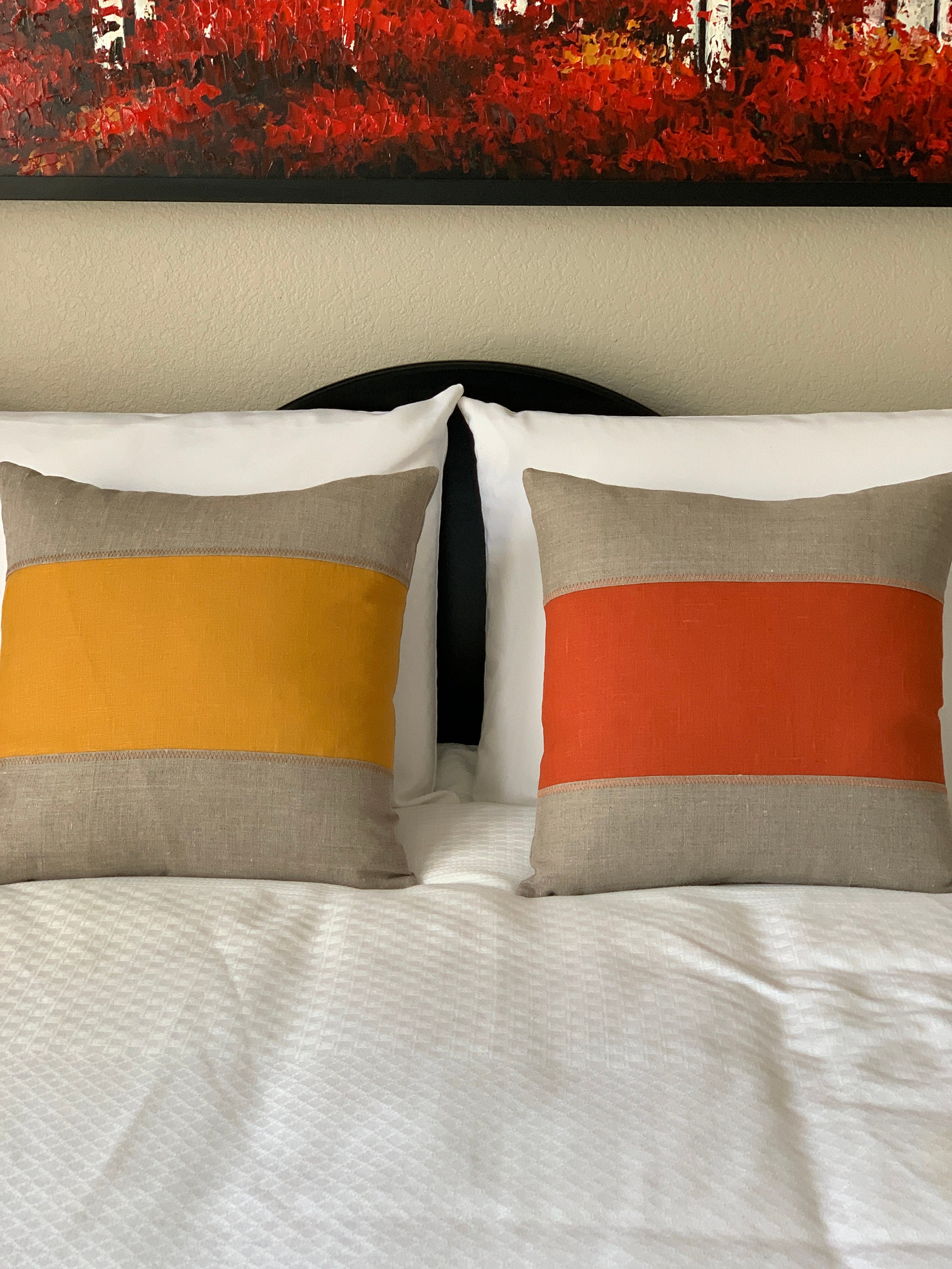 Rustic Modern Pillow Cover in Rustic Natural and Burnt Orange Linen