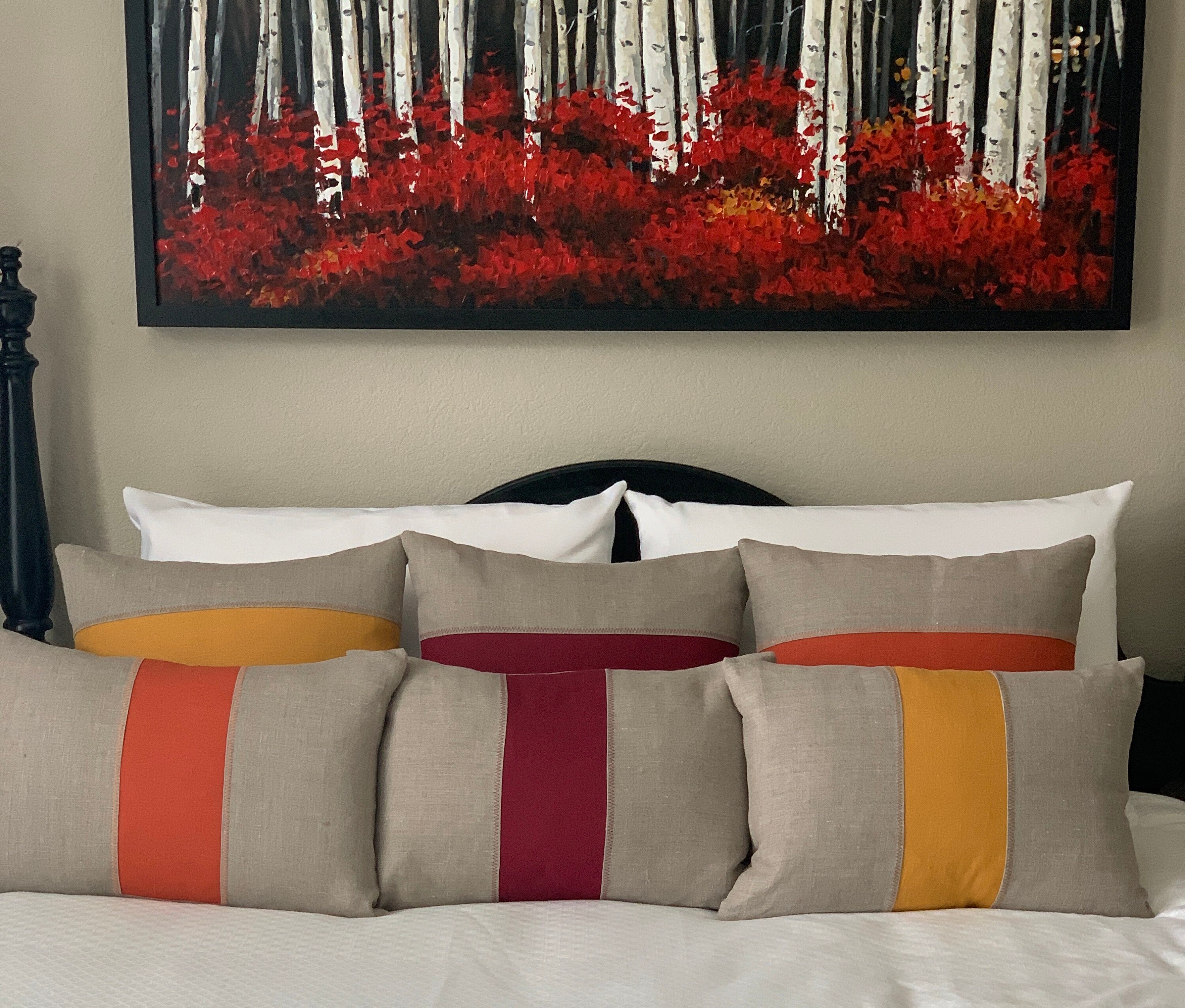 Rustic Modern Pillow Cover in Rustic Natural and Dulse Linen designed