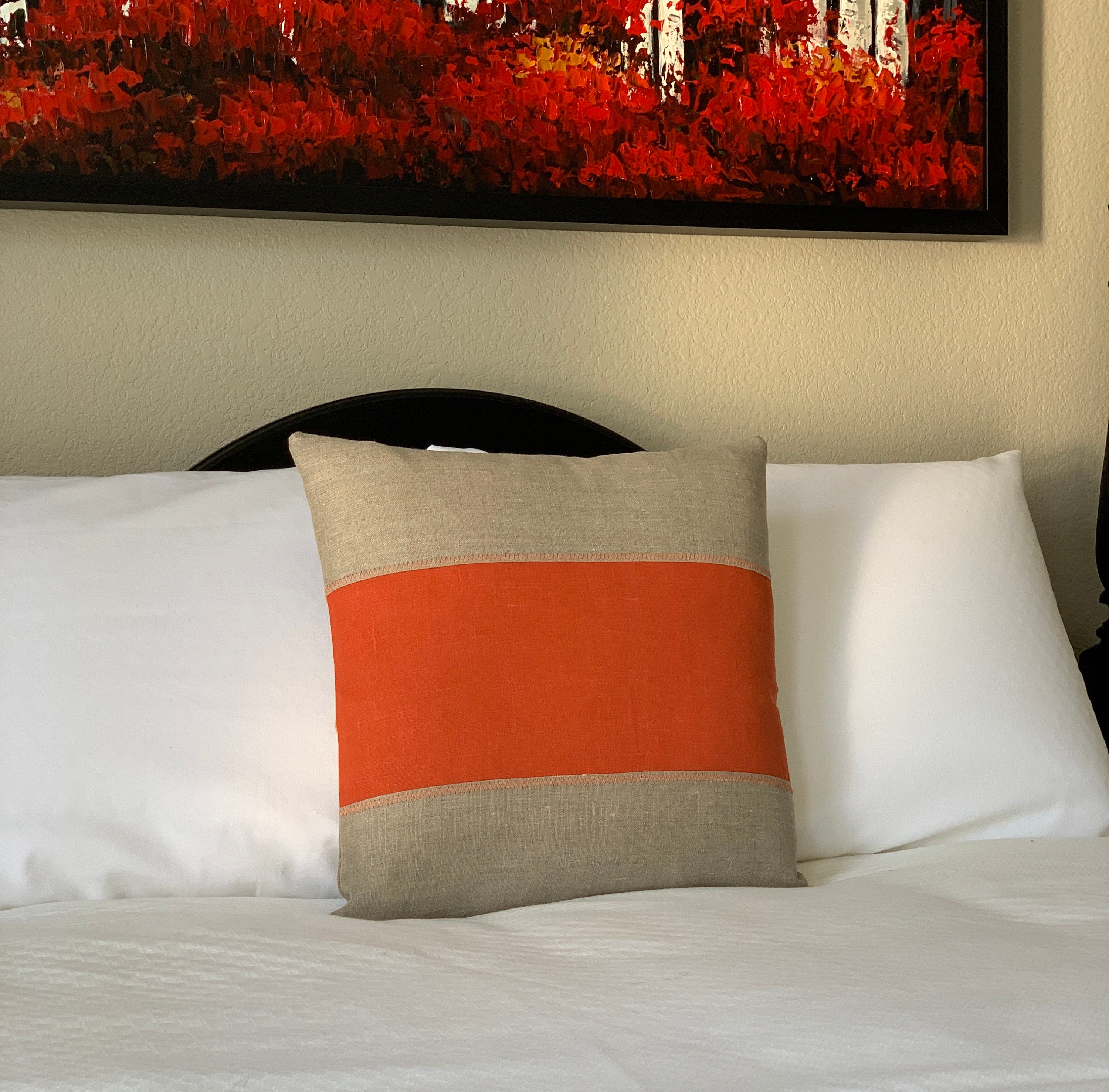 Rustic Modern Pillow Cover in Rustic Natural and Burnt Orange Linen