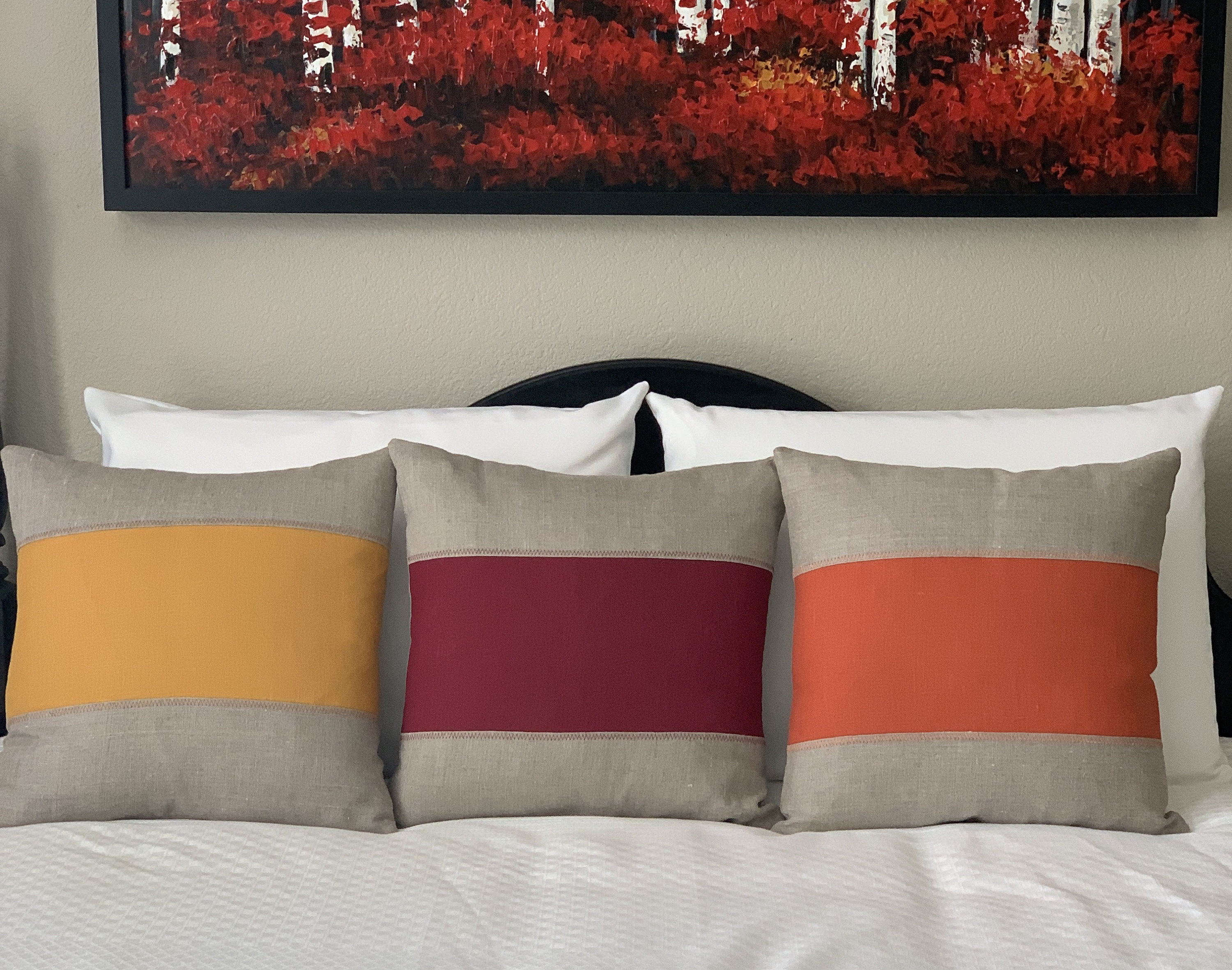 Rustic Modern Pillow Cover in Rustic Natural and Dulse Linen designed