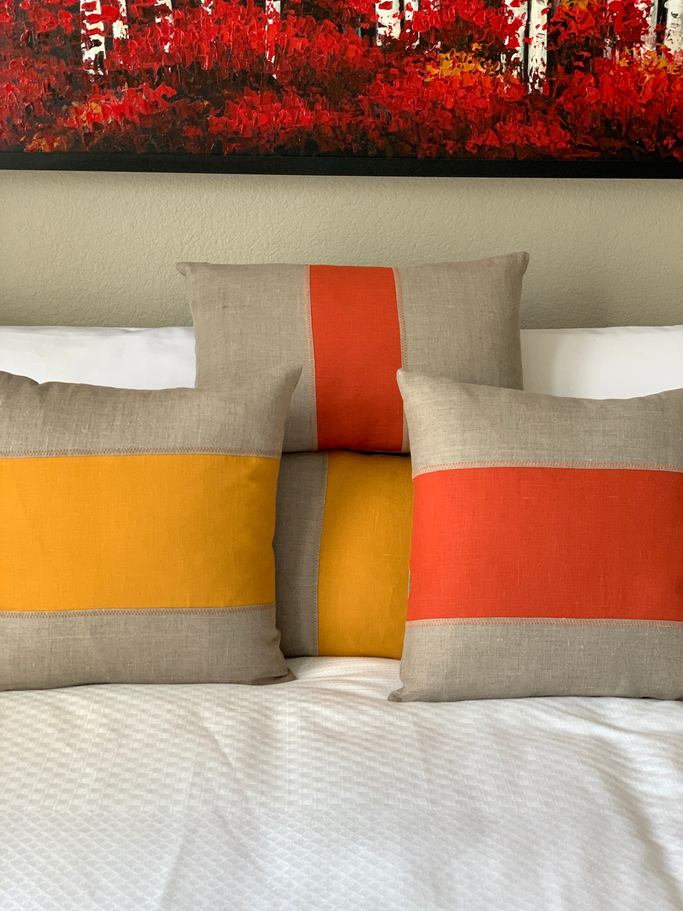 Rustic Modern Pillow Cover in Rustic Natural and Burnt Orange Linen