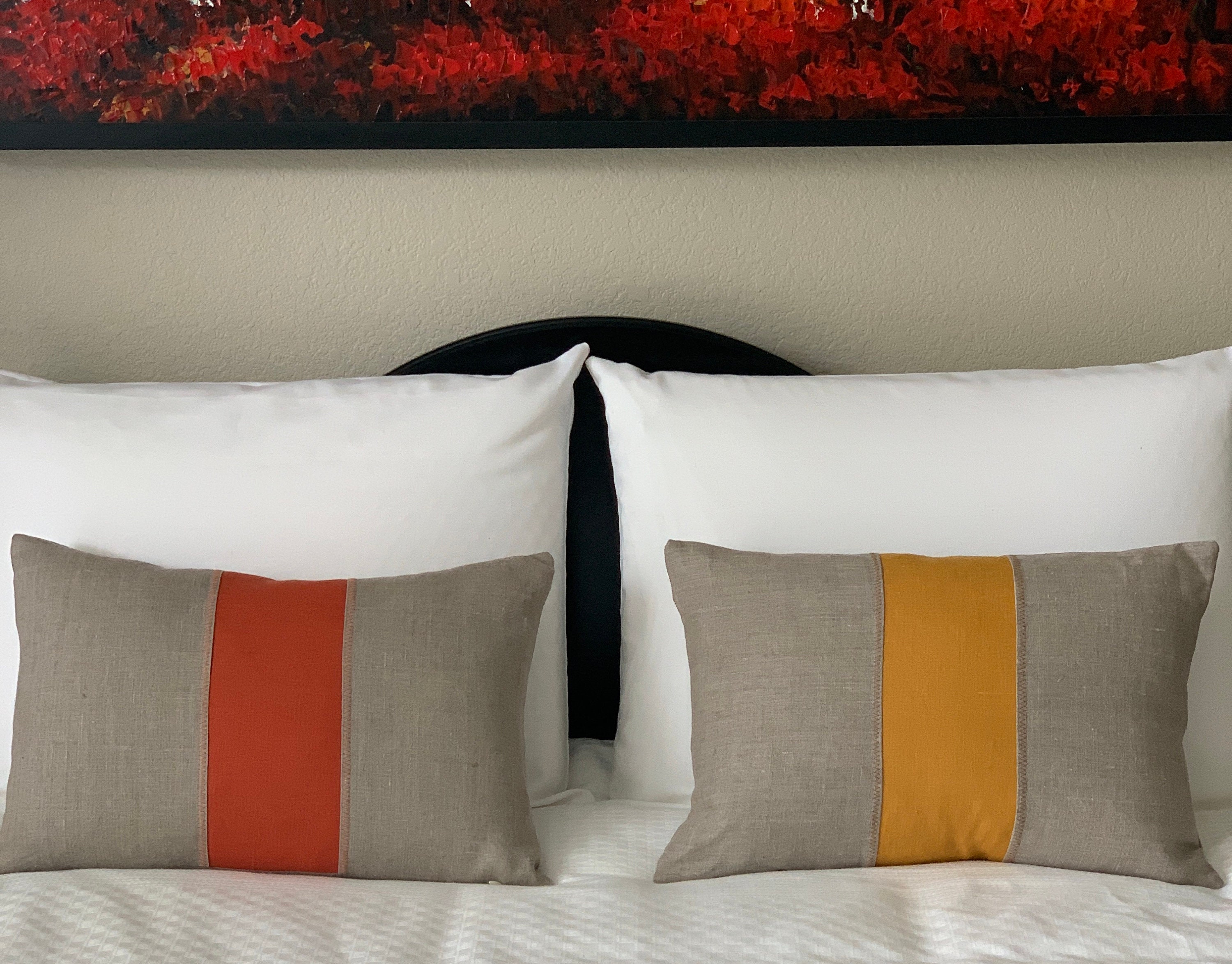 Rustic Modern Pillow Cover in Rustic Natural and Golden Linen by