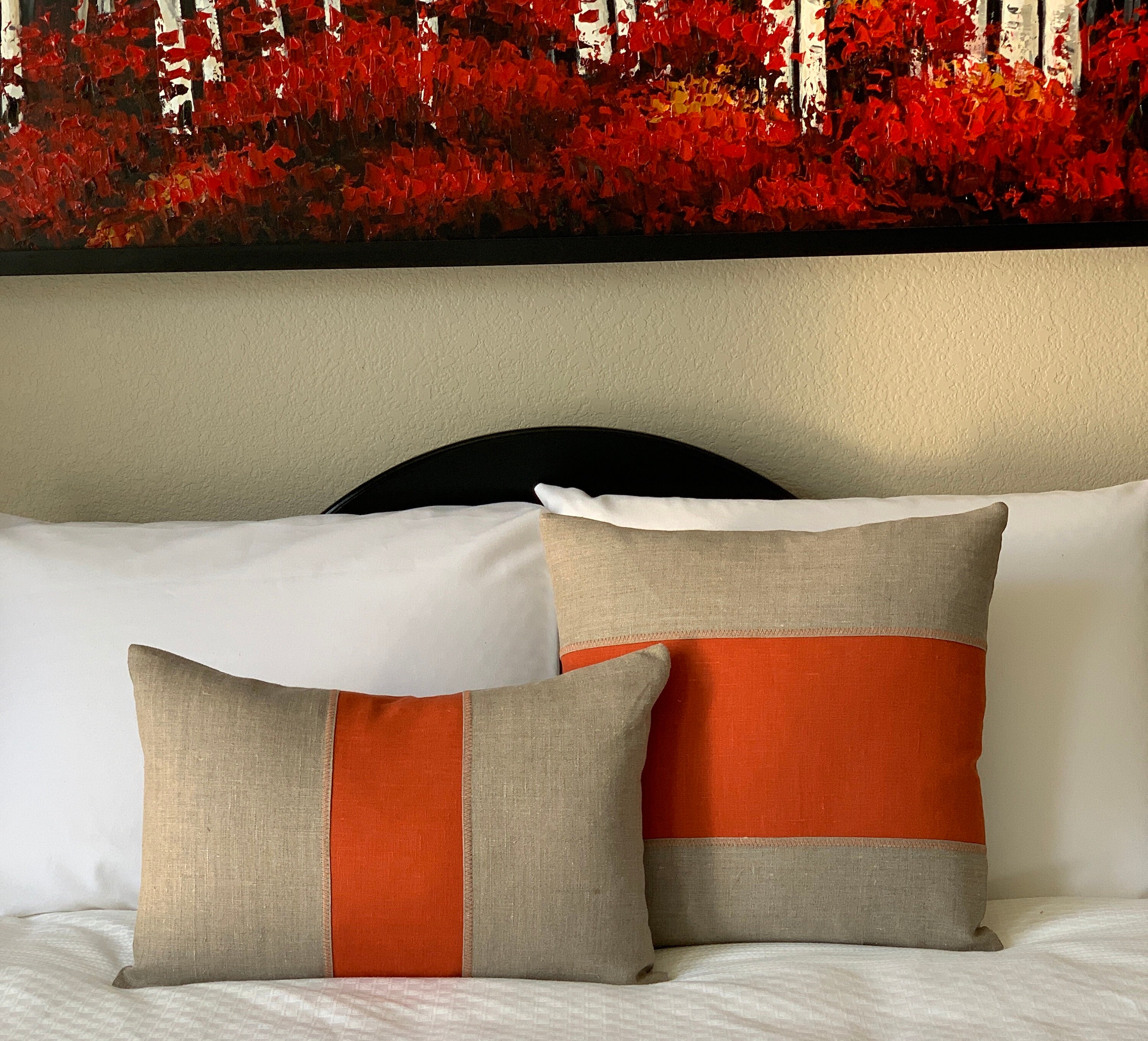 Rustic Modern Pillow Cover in Rustic Natural and Burnt Orange Linen