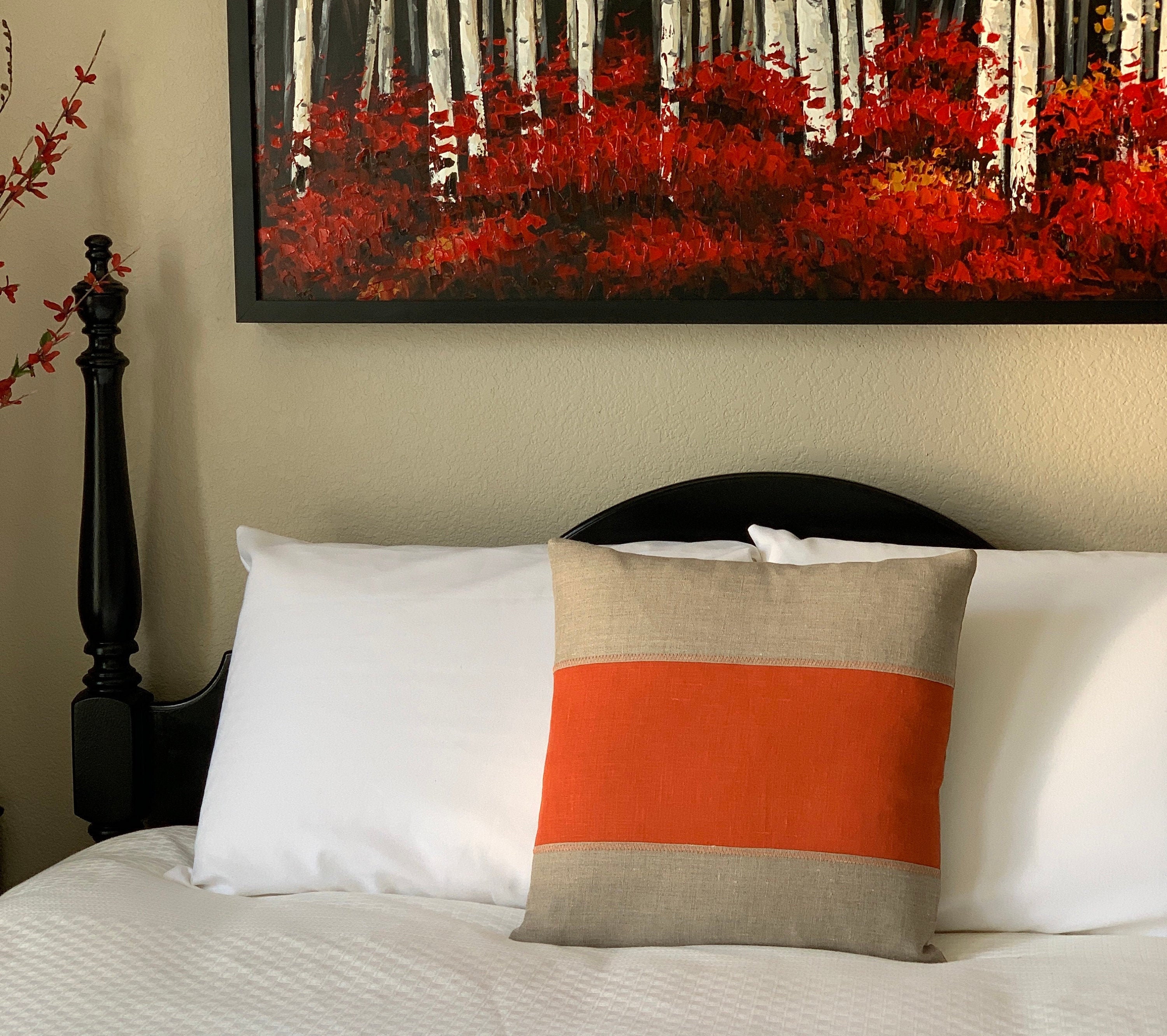 Rustic Modern Pillow Cover in Rustic Natural and Burnt Orange Linen