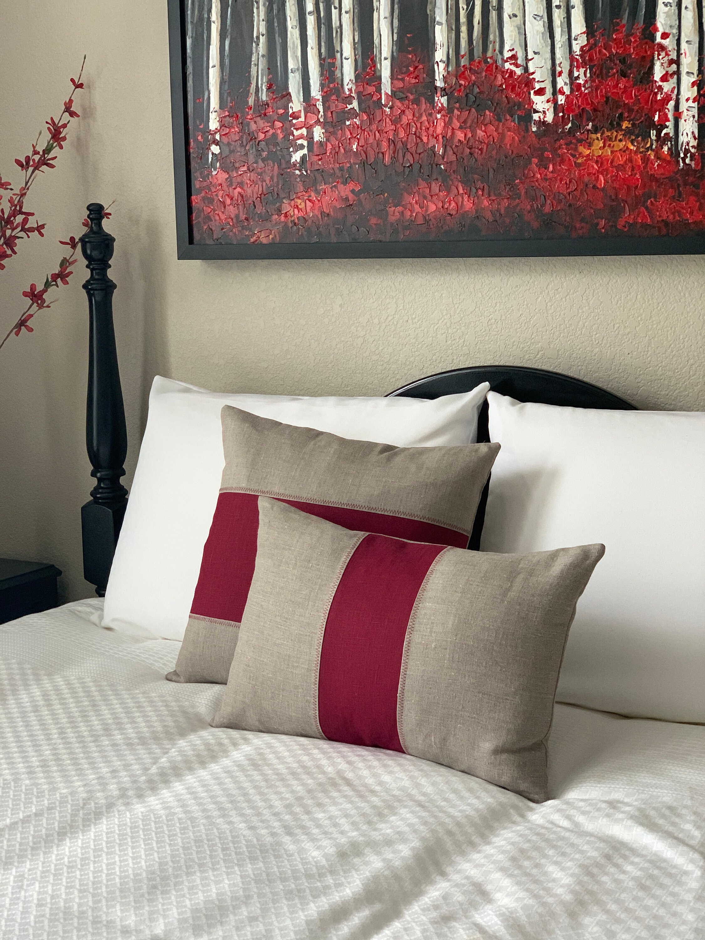 Rustic Modern Pillow Cover in Rustic Natural and Dulse Linen designed