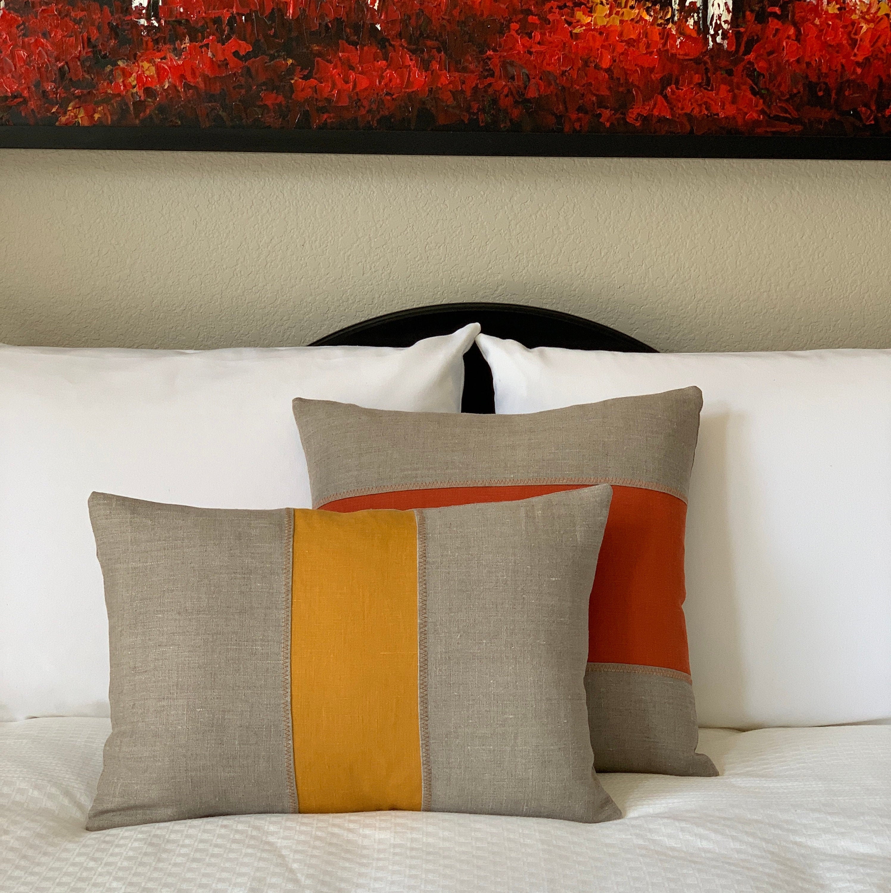 Rustic Modern Pillow Cover in Rustic Natural and Golden Linen by