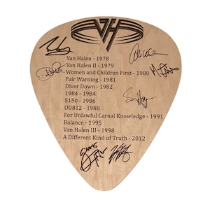 Van Halen LARGE Guitar Pick with Discography and Facsimile Autographs 8&quot; x 7&quot; Laser Engraved - Ships Within 1 Day