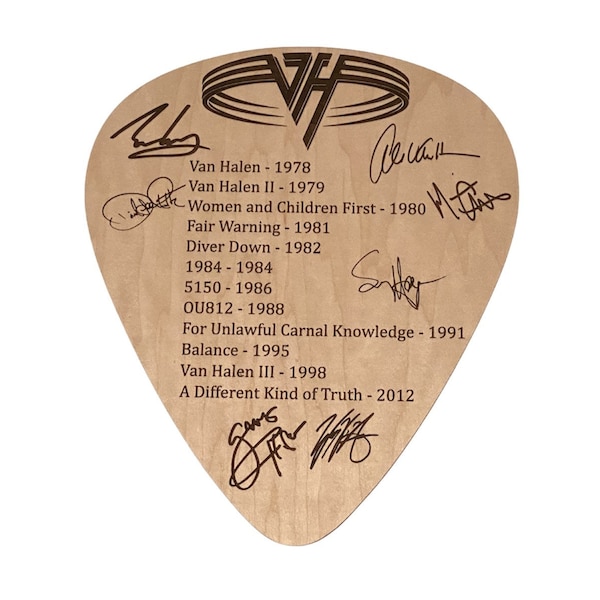 Van Halen LARGE Guitar Pick with Discography and Facsimile Autographs 8" x 7" Laser Engraved - Ships Within 1 Day