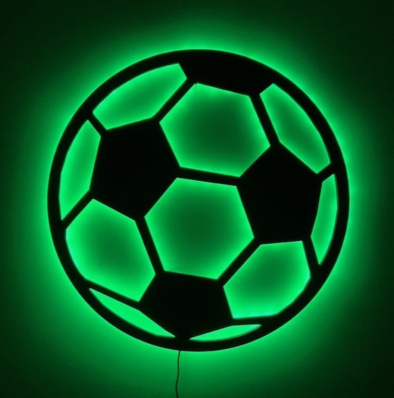 Soccer Ball LED Light up Sign W/ Remote Wood 24 Sport Decor 