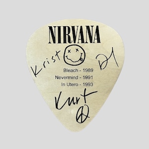 Nirvana LARGE Guitar Pick with Discography and Facsimile Autographs 8&quot; x 7&quot; Laser Engraved