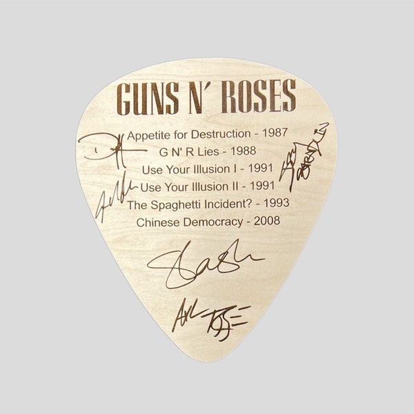 Guns N' Roses LARGE Guitar Pick with Discography and Facsimile Autographs 8" x 7" Laser Engraved