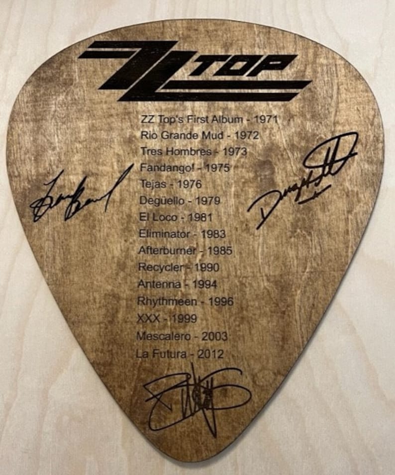 ZZ Top EXTRA LARGE Guitar Pick With Discography and Facsimile Etsy