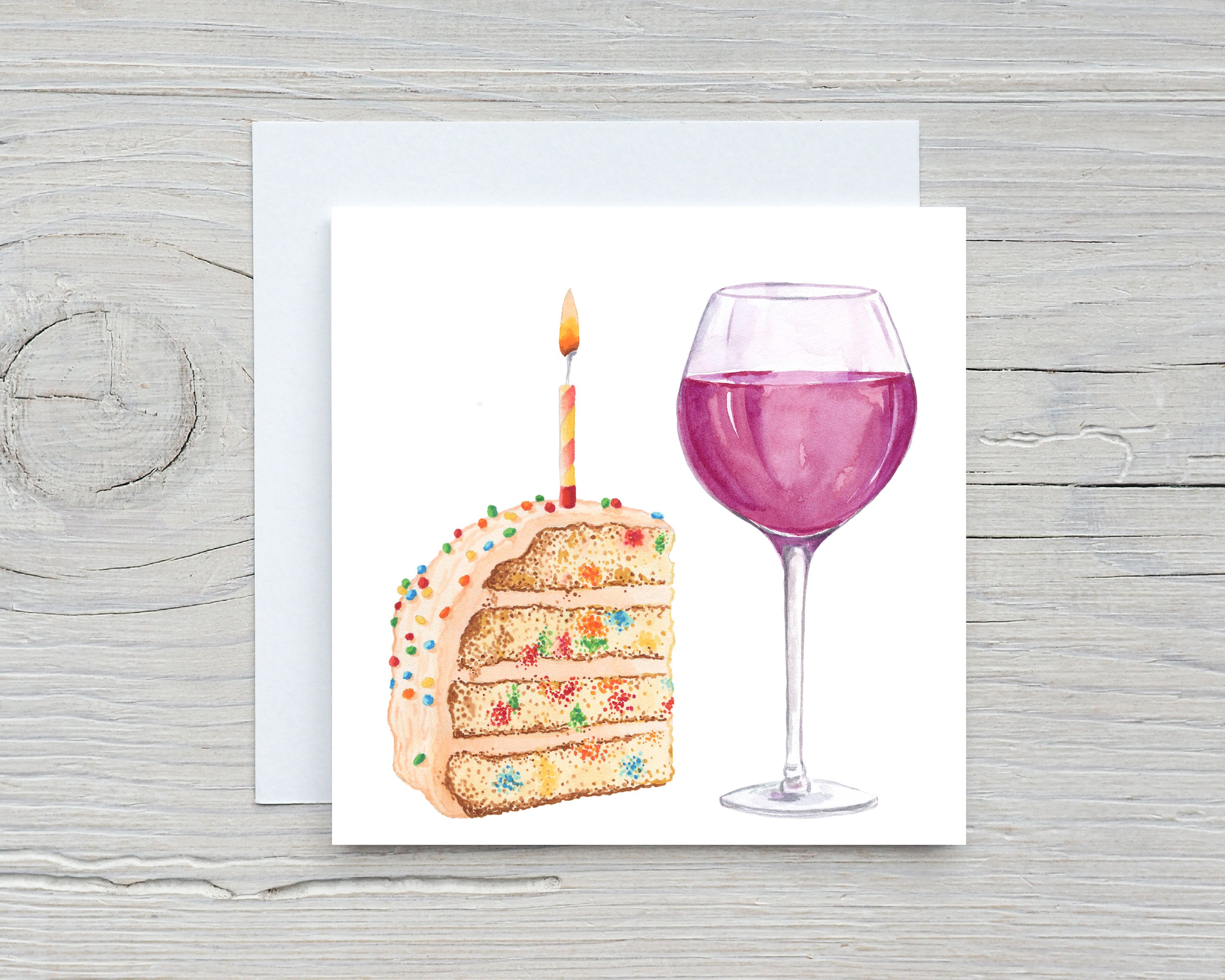 Cake and Wine Birthday Card / Birthday Cake and Wine / Wine Birthday ...