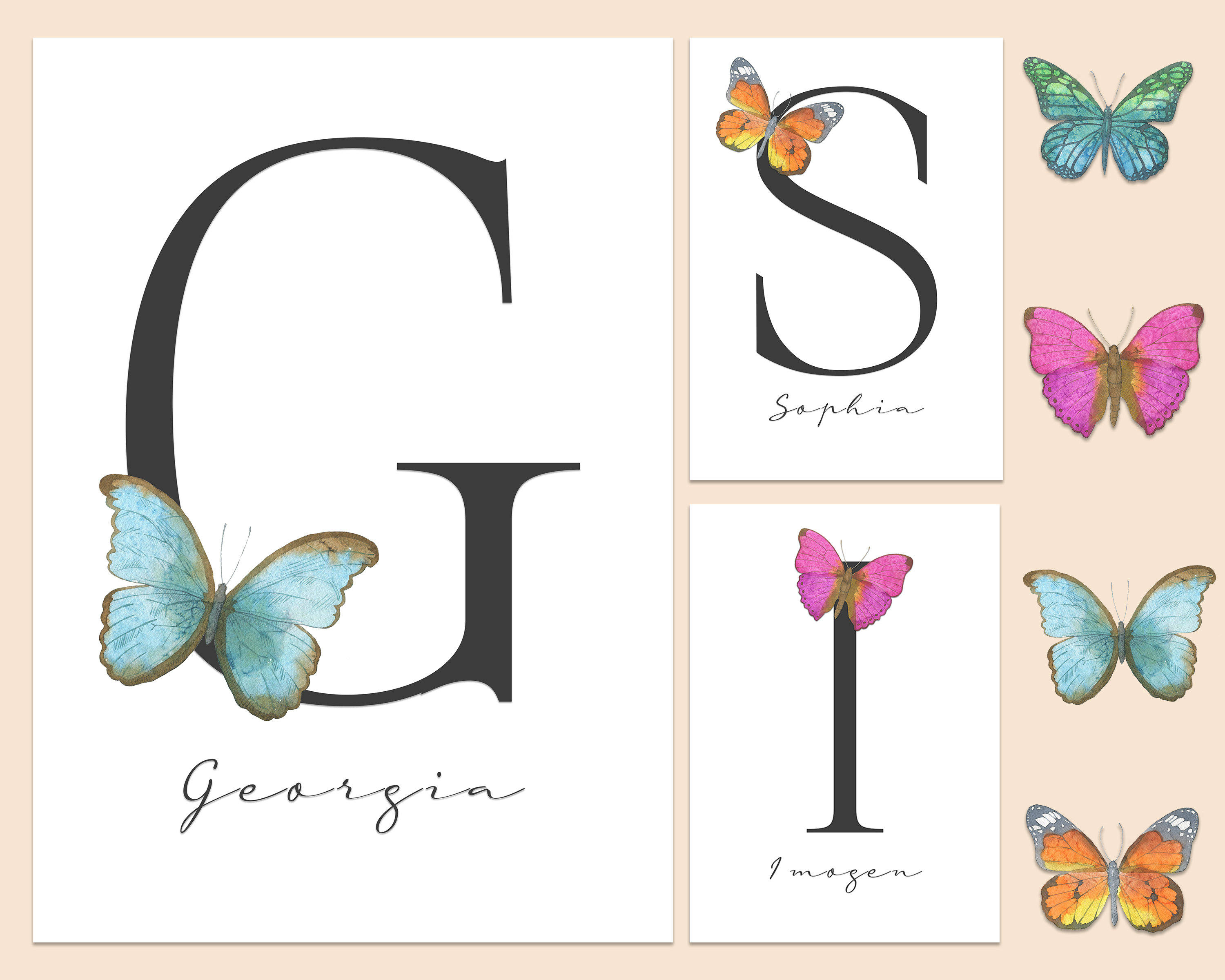 Personalised Girls Name Print / Butterfly Name Print / Custom Etsy UK