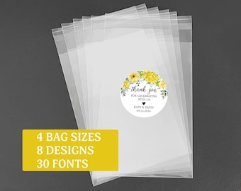 Custom Favor Treat Bags with Labels Sticker - 3x4in, 4x6in, 5x7in, 6x9in, Wedding Baby Bridal Shower Bachelorette Birthday Graduate Elegant