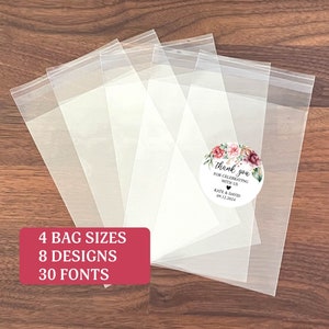 Custom Favor Treat Bags with Labels Sticker - 3x4in, 4x6in, 5x7in, 6x9in, Wedding Baby Bridal Shower Bachelorette Birthday Graduate Elegant