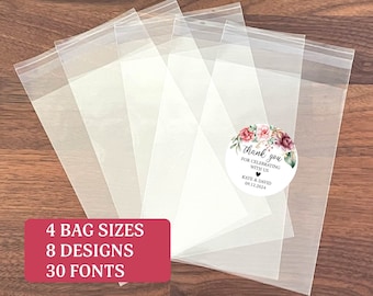 Custom Favor Treat Bags with Labels Sticker - 3x4in, 4x6in, 5x7in, 6x9in, Wedding Baby Bridal Shower Bachelorette Birthday Graduate Elegant