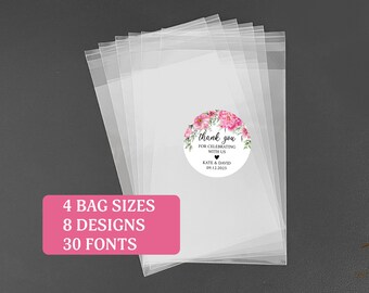 Personalized Favor Treat Bags with Labels Stickers - Wedding Baby Bridal Shower Bachelorette Birthday Graduate Elegant Anniversary Parties