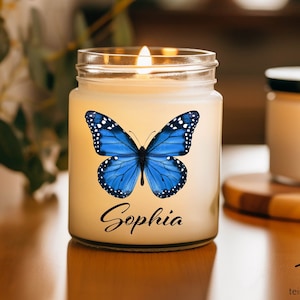 Personalized Butterfly Candle, Gift for Women, Blue Butterfly present, Butterflies Lover Gift Ideas, Women birthday, Mother's day Gifts