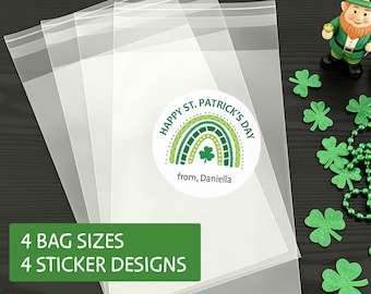 St. Patrick's Day Favor Bags with Personalized stickers, St Patrick's Day Kids Gift, Kids Party Favors, St. Patricks Classroom Gift Bags