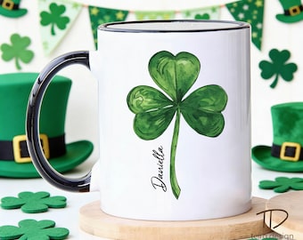 Personalized Shamrock Mug, Three Leaf Clover Coffee Cup, St. Patrick's Day Irish Gift