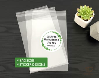 Party Favor Bags with Personalized stickers, St Patrick's Day Kids Gift, Kids Party Favors, St. Patricks Classroom Gift Bags